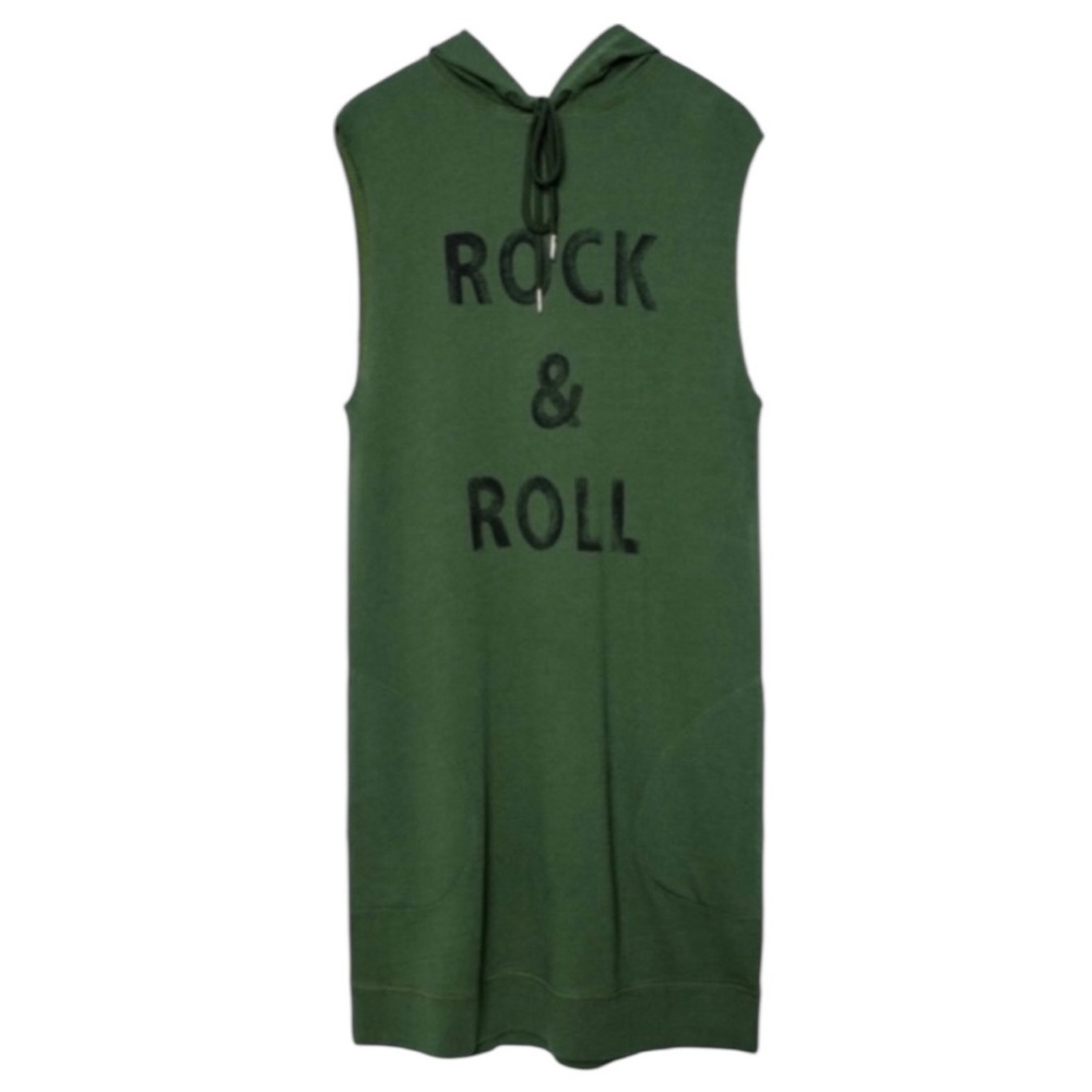 Zadig & Voltaire Hooded Sleeveless Rock & Roll Olive Dress Distressed Medium - Picture 6 of 13